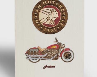 Handcrafted Wood Indian Motorcycle Art: Vintage Bike, Classic Logo