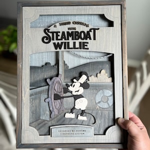 steamboat willie mickey mouse wall art prints for... Steamboat Willie 3D Wooden Wall Art, Handcrafted Cartoon Decor - Etsy
