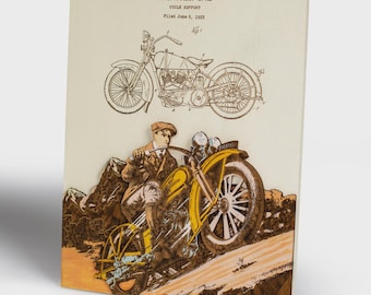Décoration murale en bois pour motos Harley-Davidson : dessin de brevet vintage