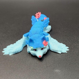 Fairy Wolf Keychain  Articulated 3D Printed Wolf with Wings & Floral Design