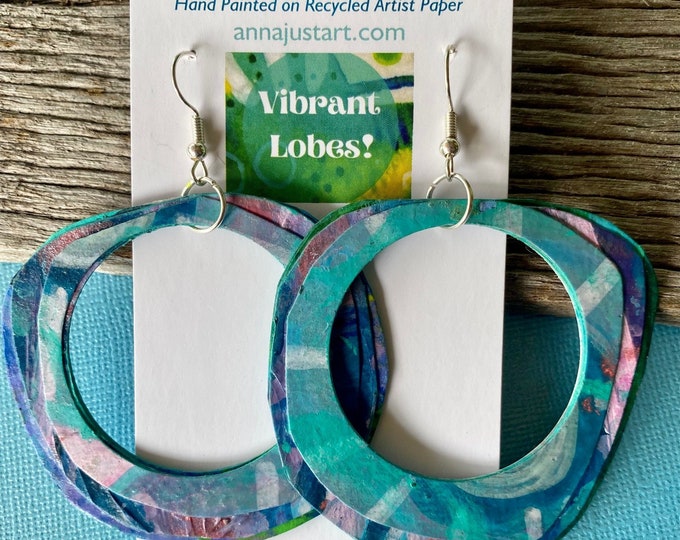 Hoop Earrings,  Blue Recycled Paper