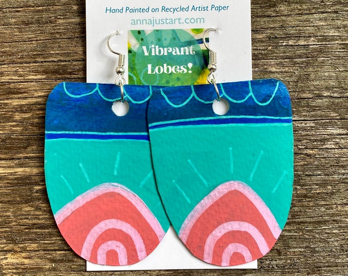 Fun Statement Earrings, Hand-painted Recycled Paper