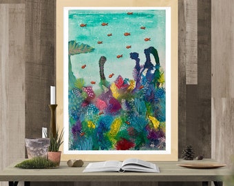 Printable Wall Art, Tall Tropical Coral