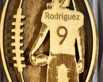 Personalized Football Player Wooden Ornament: Custom Fan Gift