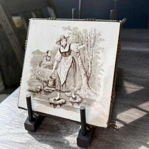 Rare Antique Minton Tile Trivet with Wire Base - circa 1863-1872