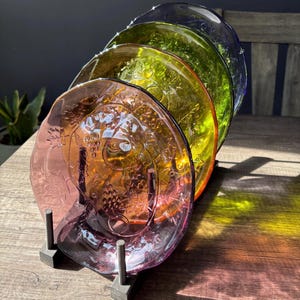 Vintage Grapevine Pressed Glass Plates – Amber, Yellow, Green and Plum – Set of 4