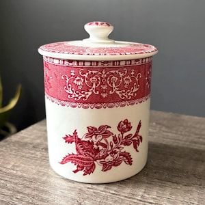 Pot de confiture « Pink Camilla » Spode - Récipients transparents rouges - Ironstone anglais - Chine vintage