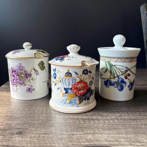 Vintage Bone China Jam Jars| Sugar Bowls – Hammersley, Penang Crown Staffordshire, Dansk Floral Patterns