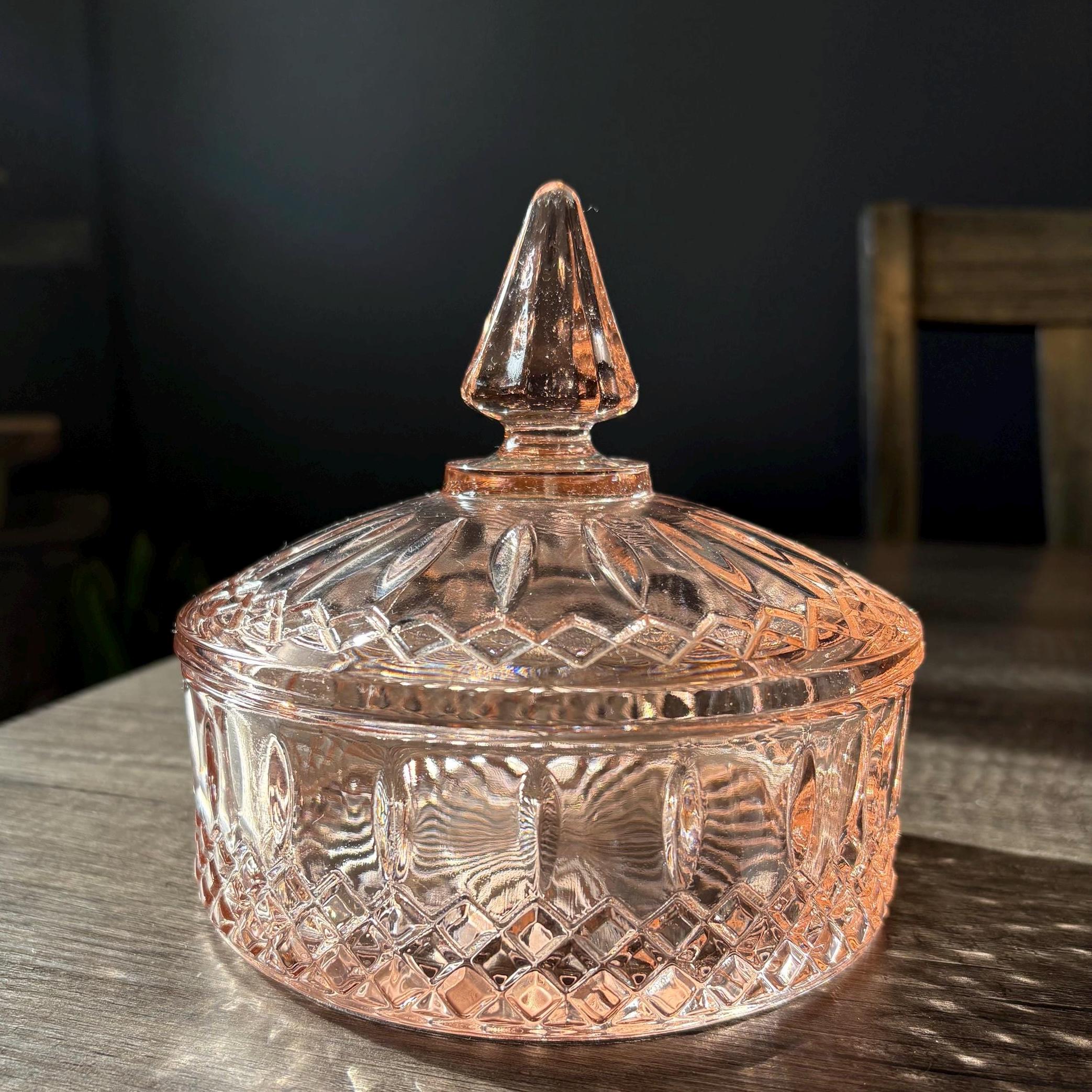 Vintage Indiana Glass Princess Pink Candy Dish, Diamond Point