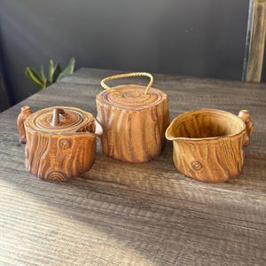 Vintage Fukuju Faux Bois Tea Set, Japanese Ceramic Woodland Decor