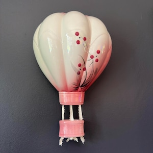 Vintage Ceramic Hot Air Balloon Wall Hanging: Hand-Painted Floral Nursery Decor