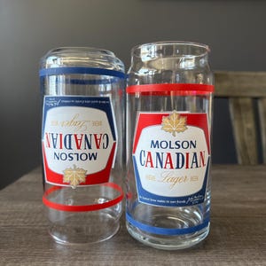 Vintage Molson Canadian Lager Beer Glasses – 1980s/90s Can-Shaped Collectible Barware - Sold as a Pair