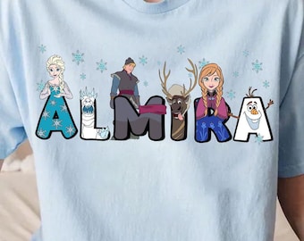 Custom Name Disney Frozen Shirt, Personalized Disney Elsa Anna Olaf Kristoff Sven Tshirt, Disneyland Vacation Holiday Family, Magic Kingdom