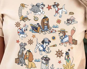 Vintage Disney Cruise 2026 T-Shirt, Watercolor Disney Dogs Pluto and Lady and The Tramp, Disney Matching Family Trip Tee, Let's Cruise Shirt
