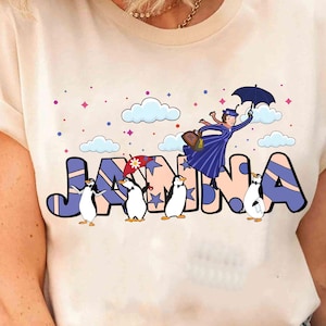 Personalized Disney Mary Poppins And Penguin Shirt, Custom Name Mary Poppins Tshirt, Disneyland Vacation Holiday Family Gifts, Magic Kingdom