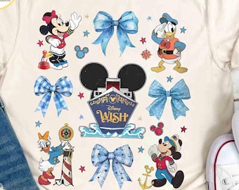Customize Coquette Bows Mickey & Friends Disney Cruise Line Shirt, Disney Wish Fantasy Magic Wonder 2026 Matching Tee, Family Cruise Gift