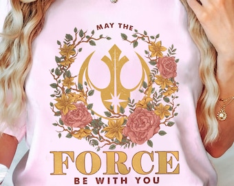 Vintage Floral Mai die Macht mit dir sein Shirt, Star Wars Floral Rebel Retro Tshirt, Disneyland Familienurlaub 2026, Galaxy's Edge Reise