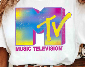Vintage MTV Distressed Fluorescent Gradient Logo Shirts, MTV Birthday Girl, 80s & 90s MTV Wash Shirts, Mtv Family Matching Tee