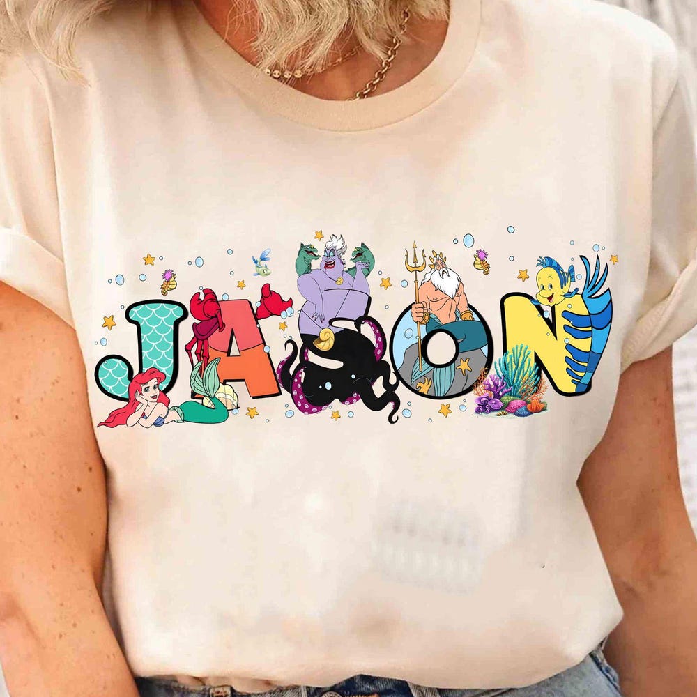 Custom Name The Little Mermaid Shirt, Disney Ariel Princess Ursula Flounder Tshirt, Disneyland Family Matching Trip 2025, Magic Kingdom Trendteewear