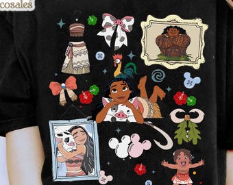 Camiseta vintage de los personajes de Disney Moana, linda camiseta de Hei Hei y Pua, vacaciones familiares a juego en Disneyland 2026, viaje de cumpleaños para una chica.