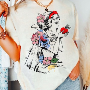 Disney Snow White Princess Sketch Retro Shirt, Snow White & the Seven Dwarfs Floral Tee, Magic Kingdom Family Holiday 2025 Trip