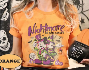 Camiseta vintage do Mickey e da Minnie "Pesadelo na Rua Principal", camiseta combinando de Halloween da Disney, Festa Não Tão Assustadora do Mickey, Reino Mágico
