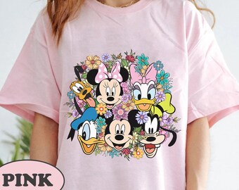 Retro Disney Floral Shirt, Vintage Micky und Freunde Tshirt, Disneyland Familien Ausflug Passend, Süßes Disney Outfit, Das magische Königreich