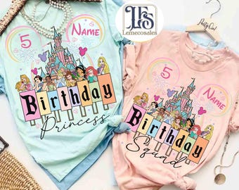 Personalized Disney Princess Birthday Girl Shirt, WDW Disneyland Castle Family Birthday Trip Matching Gift, Birthday Girl Crew Squad Shirt