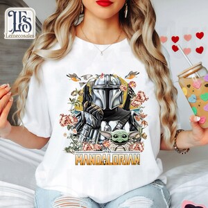 Vintage The Mandalorian Floral Shirt, Retro Disney Star Wars Tshirt, Disneyland Family Vacation 2026, Galaxy's Edge Trip, The Magic Kingdom image 6
