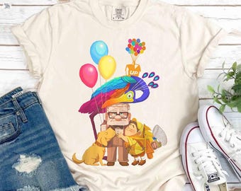 Joli t-shirt de groupe de ballons Carl Russell Dug Kevin House de Disney Pixar, cadeau de famille voyage vacances vacances Disneyland, t-shirt Magic Kingdom