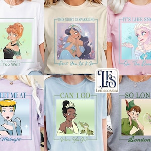 Vintage Disney World Shirt, Meet Me At Midnight Cinderella T-shirt, Princess Jasmine shirt, Tinker Bell Never Grow Up shirt,Disney Girl Tee