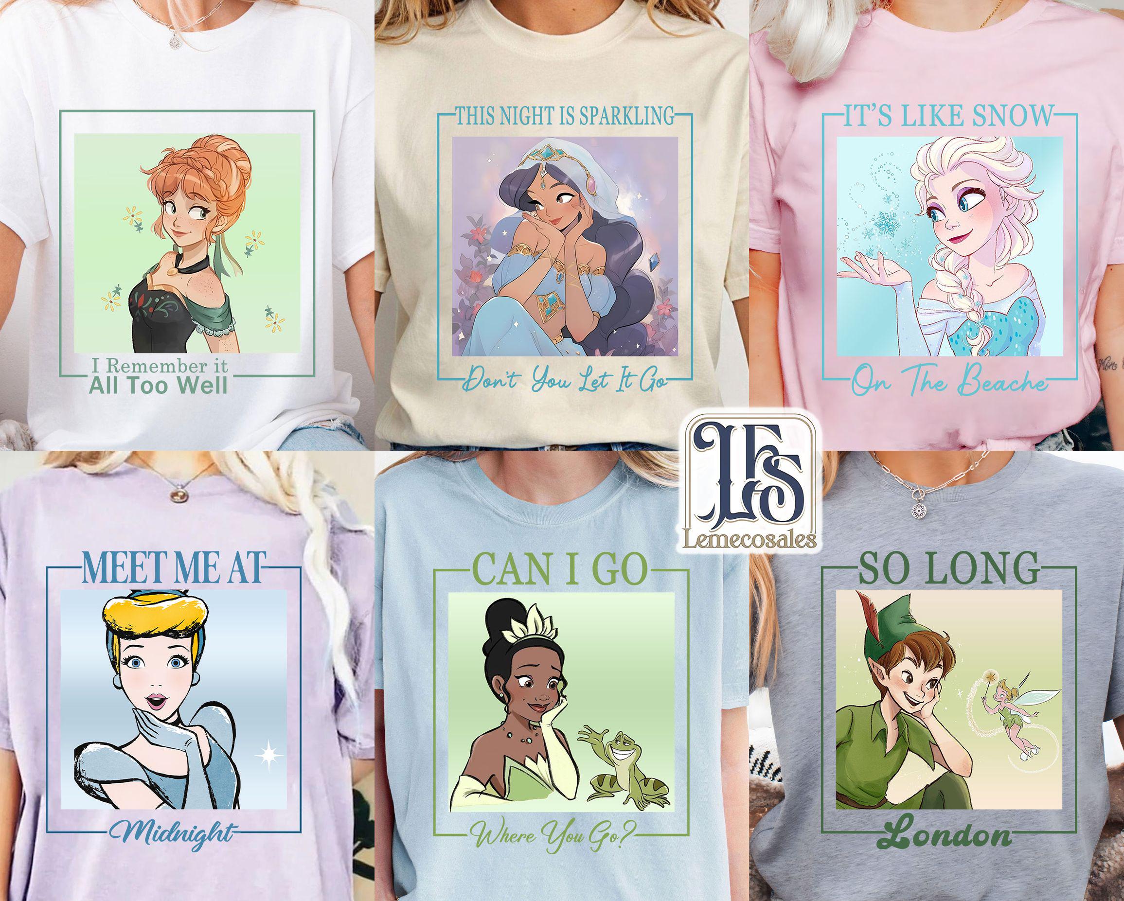 Vintage Disney World Shirt, Meet Me At Midnight Cinderella T-shirt, Princess Jasmine shirt, Tinker Bell Never Grow Up shirt,Disney Girl Tee