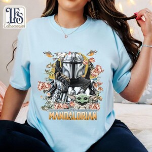 Vintage The Mandalorian Floral Shirt, Retro Disney Star Wars Tshirt, Disneyland Family Vacation 2026, Galaxy's Edge Trip, The Magic Kingdom image 4