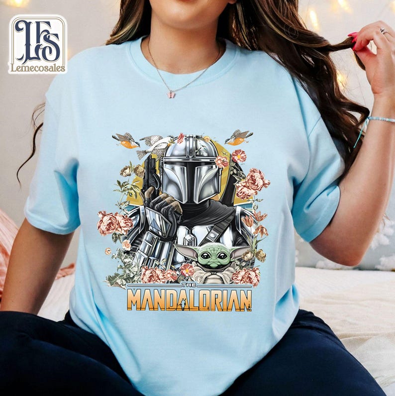 Vintage The Mandalorian Floral Shirt, Retro Disney Star Wars Tshirt, Disneyland Family Vacation 2026, Galaxy's Edge Trip, The Magic Kingdom image 4