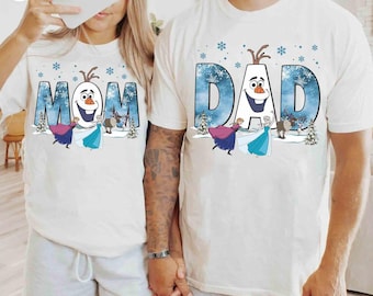 Maglietta personalizzata Frozen per mamma e papà, regalo perfetto per papà e mamma, Olaf, personaggi di Frozen, Elsa, Anna, maglietta per la famiglia Frozen, regalo di Natale