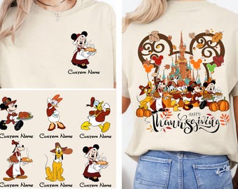 Vintage 2-Sided Disney Thanksgiving Shirt, Mickey And Friends Thanksgiving Tshirt, Pumpkin Spice Season, Disney Family Thanksgiving Matching