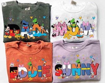 Custom Name Mickey & Friends Family Matching Shirts, Personalized Mickey Mouse Kids Toddler Birthday Gift Tee, Mom Dad Disney T-shirt