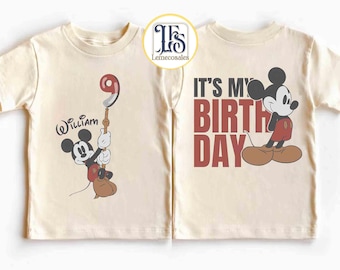 Custom Kid Toddler Name Age Mickey and Minnie With Balloon Shirt, Disneyland Family Trip, Personalized Mickey Mouse It#39;s My Birthday Gift