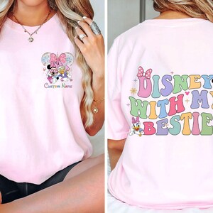 Vintage 2-Sided Minnie Daisy Disney With My Bestie Shirt, Disney Girls Trip Tshirt, Disneyland Family Vacation 2025 Tee, The Magic Kingdom