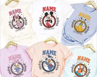 Personalisiertes All Disney Charaktere Shirt, Name Micky und seine Freunde Vintage Tshirt, BTW Disneyland Familienurlaub 2026, Magic Kingdom