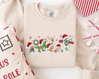 Disney Pixar Toy Story Crossing Christmas Shirt, Buzz Lightyear Rex Xmas Light Tee, Toy Story Land Mickey's Very Merry Xmas Party Gift