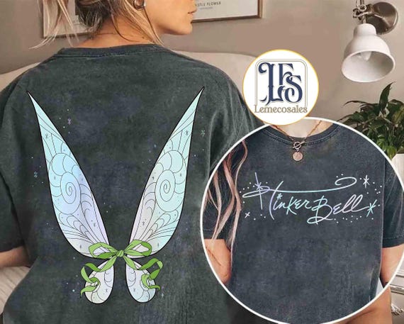 2-sided Tinker Bell Costume Shirt, Disney Peter Pan Matching Tee, Disney Fairy Wings Shirt, WDW Magic Kingdom Family Vacation 2026 Trip
