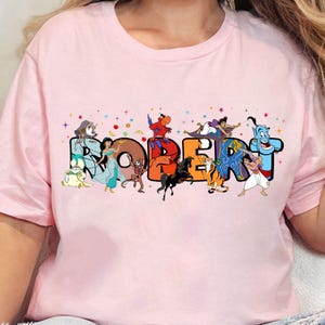Personalized Disney Aladdin Characters Shirt, Custom Boy Girl Name Kids Jasmine Aladdin Tshirt, Disney Family Vacation 2025, Magic Kingdom