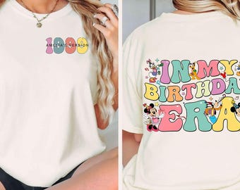 Camiseta personalizada de 2 caras "En mi época de cumpleaños", camiseta retro de Mickey y sus amigos, vacaciones familiares en Disneyland 2026, viaje de cumpleaños de Disney para niña