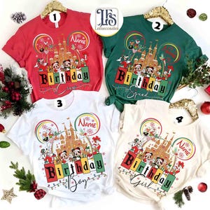 Personalized Disney Christmas Birthday shirts, Disneyland Disneyworld, Mickey and Friends Christmas shirts, Disney Birthday Party Outfits