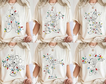 Retro Mickey Mouse And Friends Christmas Lights Shirt, Disney Family Matching Xmas Vintage Tshirt, Mickey&#39;s Very Merry Christmas Party Shirt