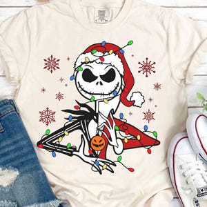 Jack Skellington Santa Claus Christmas Light Shirt, Nightmare Before Jack Christmas, Jack & Sally Tee, Disneyland family 2025 Xmas Trip