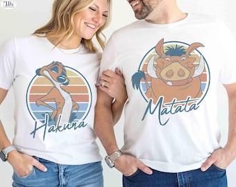 Camiseta a juego de pareja de Disney: Timón, Pumba, Hakuna Matata, viaje familiar a Animal Kingdom en WDW Disneyland, camiseta de El Rey León 2026