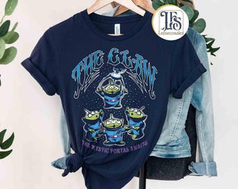 Retro Toy Story Aliens The Claw Shirt, Pizza Planet The Mystic Portal Awaits, Disneyland Resort Family Trip, Disney Pixar Fest 2026 Tee