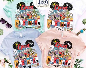 Personalized Mickey & Friends Birthday Disney Epcot Shirt, Disney Birthday Matching Tee, Epcot Trip 2026 Gifts, Birthday Boy Girl Squad Crew